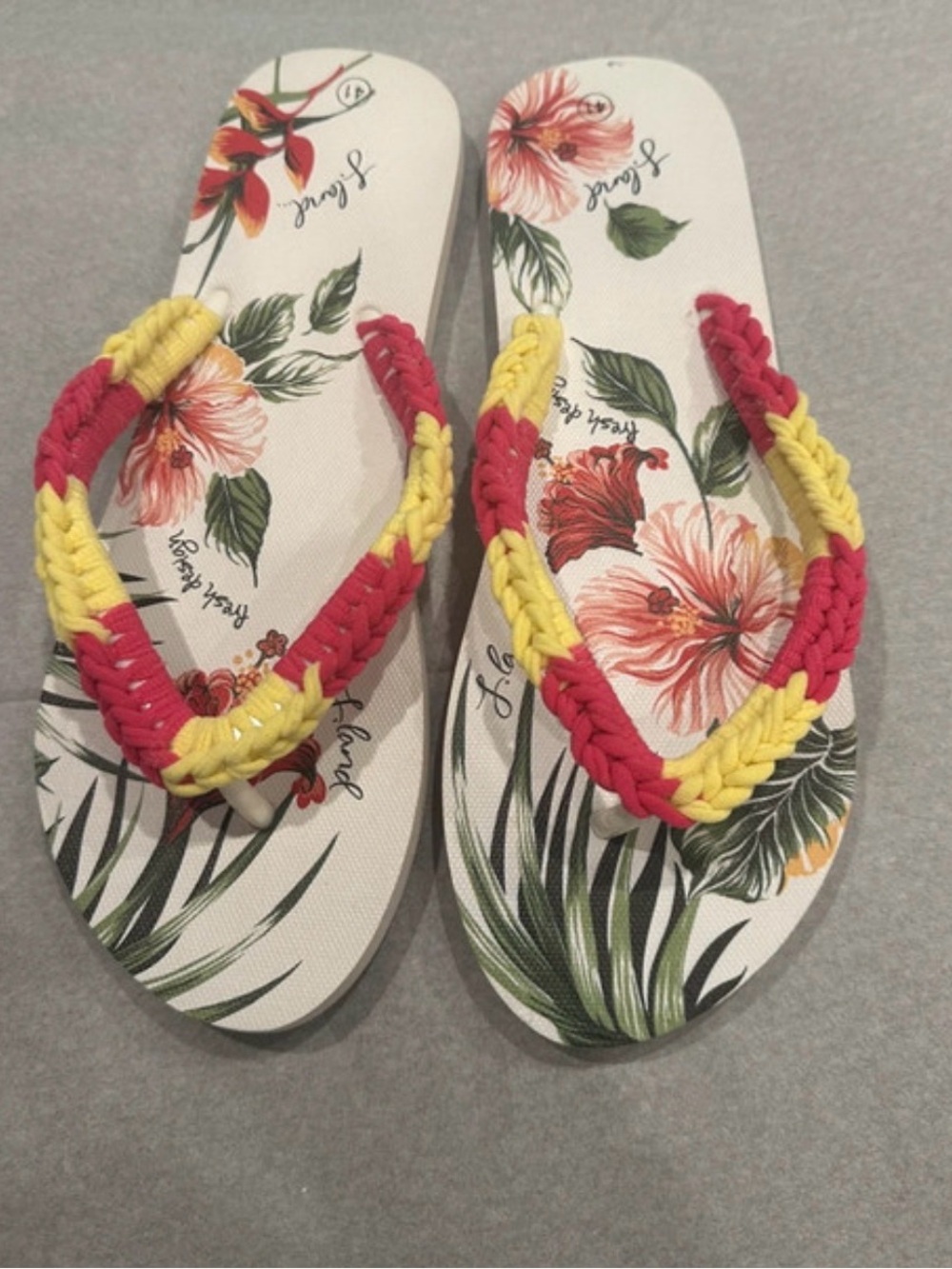 Handmade one of a kind slippers Floral Braided Flip Flops in Pink & Yellow SZ41 - Picture 4 of 5